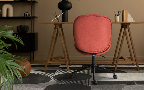 Goomalling earthy red linen fabric armless swivel office desk chair