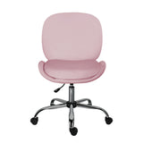 Scarborough pink velvet armless swivel office chair at a desk