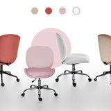 Scarborough pink velvet armless swivel office chair at a desk