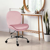 Scarborough pink velvet armless swivel office chair at a desk