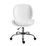 Scarborough white teddy boucle armless swivel office chair at a desk