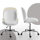 Scarborough white teddy boucle armless swivel office chair at a desk