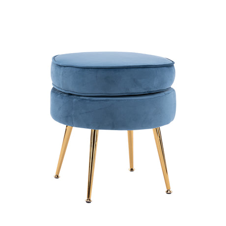 La Bella Velvet Round Ottoman with Gold Legs Navy Blue Yellow or Pink — Allure Home Collections