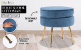 La Bella Velvet Round Ottoman with Gold Legs Navy Blue Yellow or Pink — Allure Home Collections
