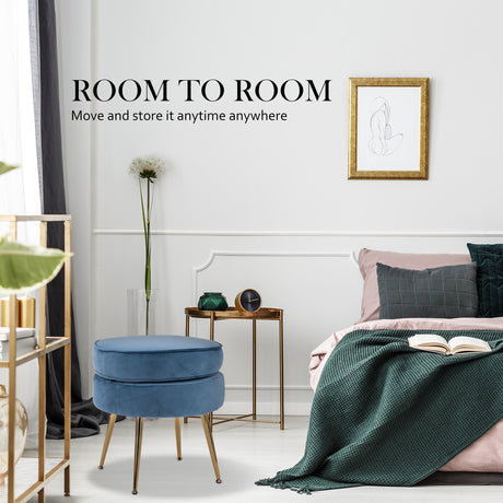 La Bella Velvet Round Ottoman with Gold Legs Navy Blue Yellow or Pink — Allure Home Collections