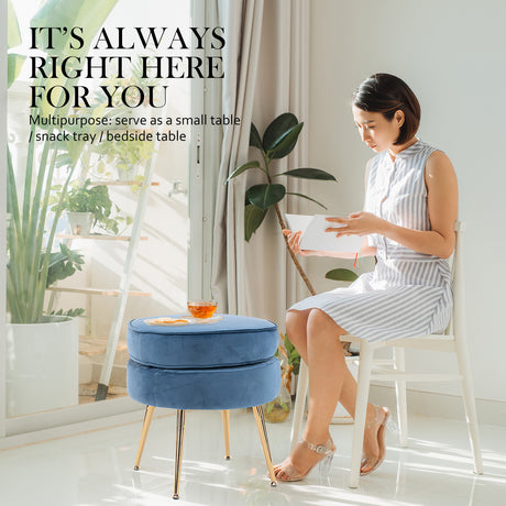 La Bella Velvet Round Ottoman with Gold Legs Navy Blue Yellow or Pink — Allure Home Collections