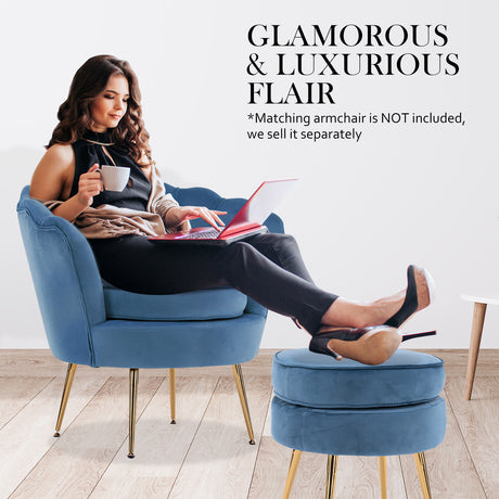 La Bella Velvet Round Ottoman with Gold Legs Navy Blue Yellow or Pink — Allure Home Collections