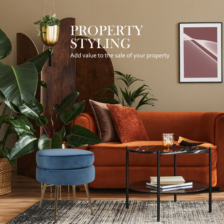 La Bella Velvet Round Ottoman with Gold Legs Navy Blue Yellow or Pink — Allure Home Collections
