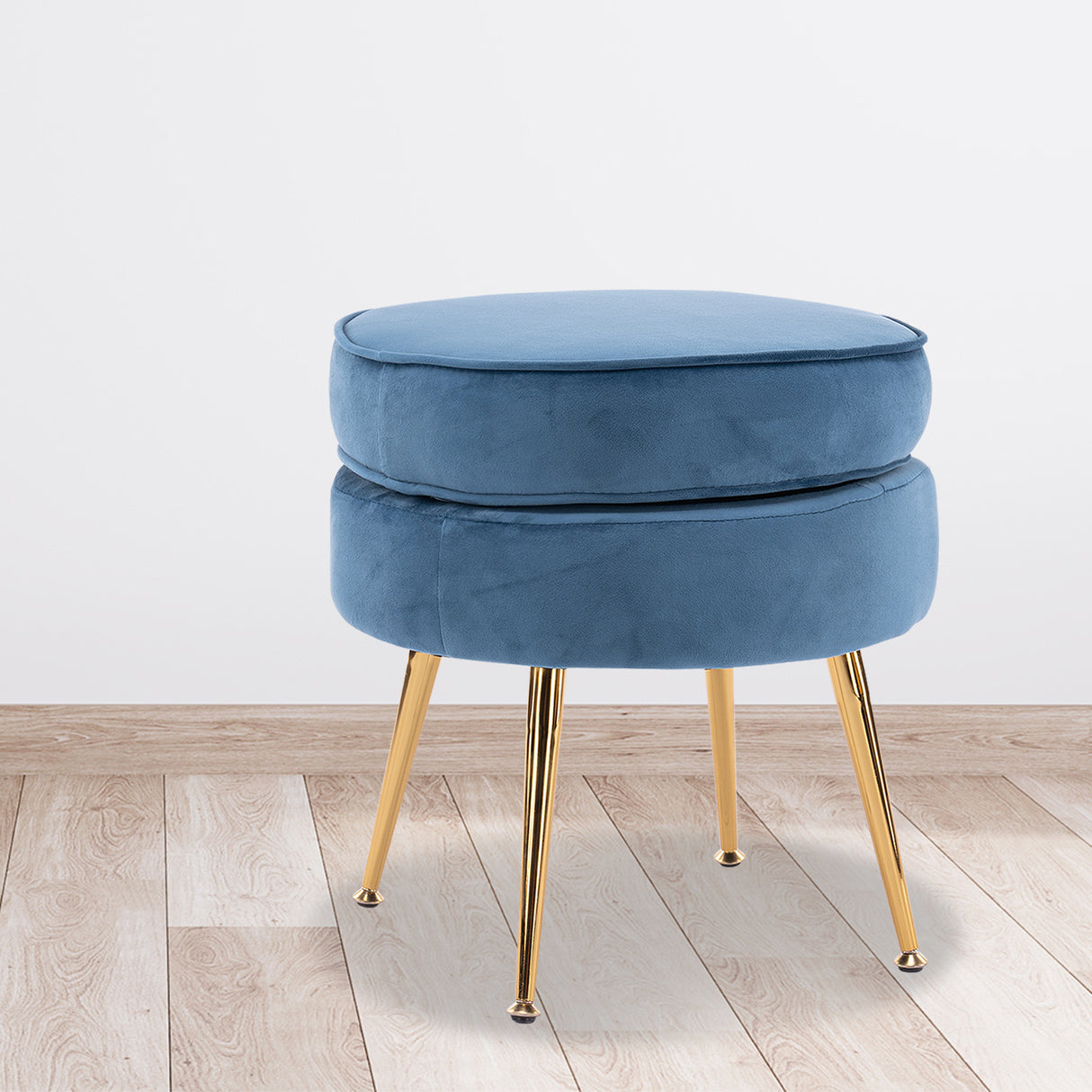 La Bella Velvet Round Ottoman with Gold Legs Navy Blue Yellow or Pink — Allure Home Collections