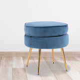 La Bella Velvet Round Ottoman with Gold Legs Navy Blue Yellow or Pink — Allure Home Collections