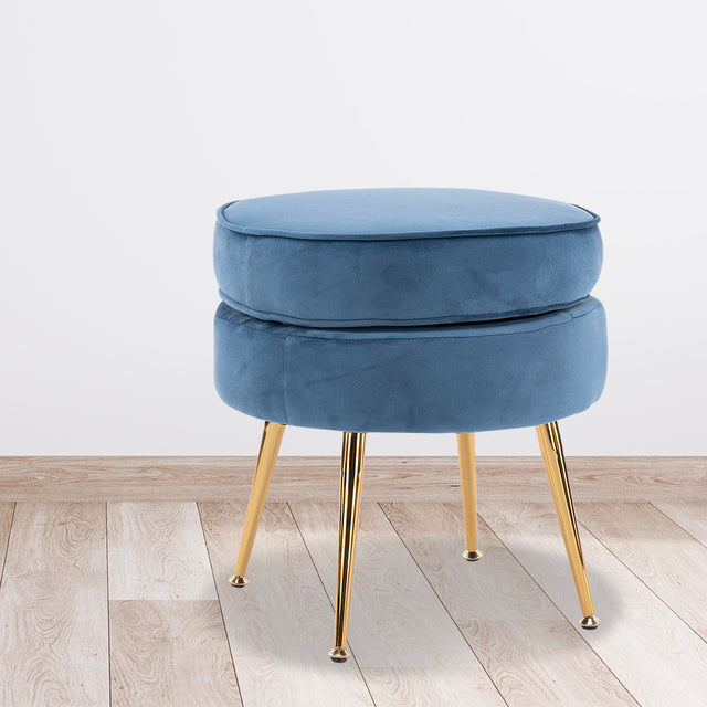 La Bella Velvet Round Ottoman with Gold Legs Navy Blue Yellow or Pink — Allure Home Collections