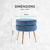 La Bella Velvet Round Ottoman with Gold Legs Navy Blue Yellow or Pink — Allure Home Collections