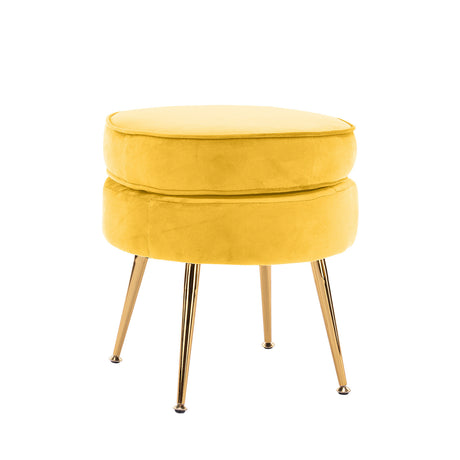 La Bella Velvet Round Ottoman with Gold Legs Navy Blue Yellow or Pink — Allure Home Collections