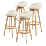 Bittern beige fabric wooden bar stool 4pcs set with plywood legs in a bright kitchen