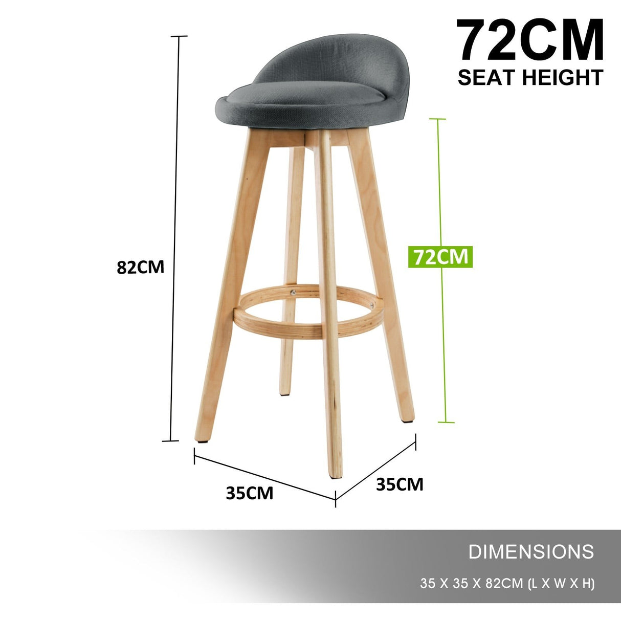 Ventnor Wooden Fabric Bar Stool, Grey 2pcs