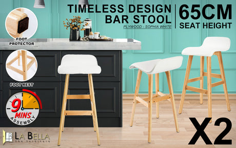 Two ELISE SOPHIA wooden bar stools at kitchen island — Allure Home Collections