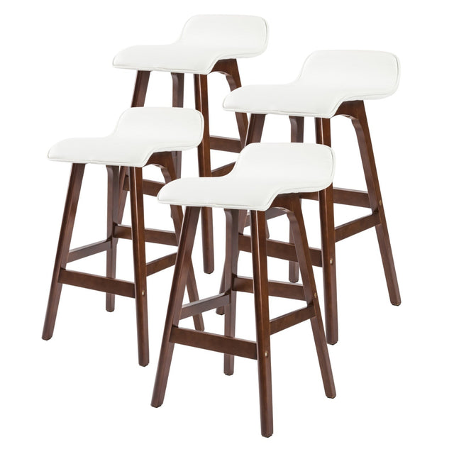 Capel Sound white faux leather wooden bar stool with timber legs in a kitchen