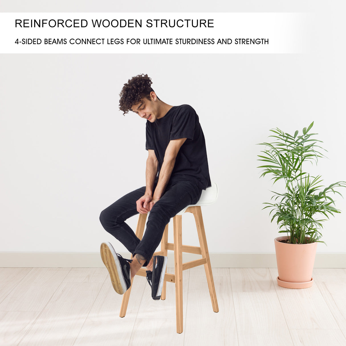Tootgarook Wooden Bar Stool, White 2pcs