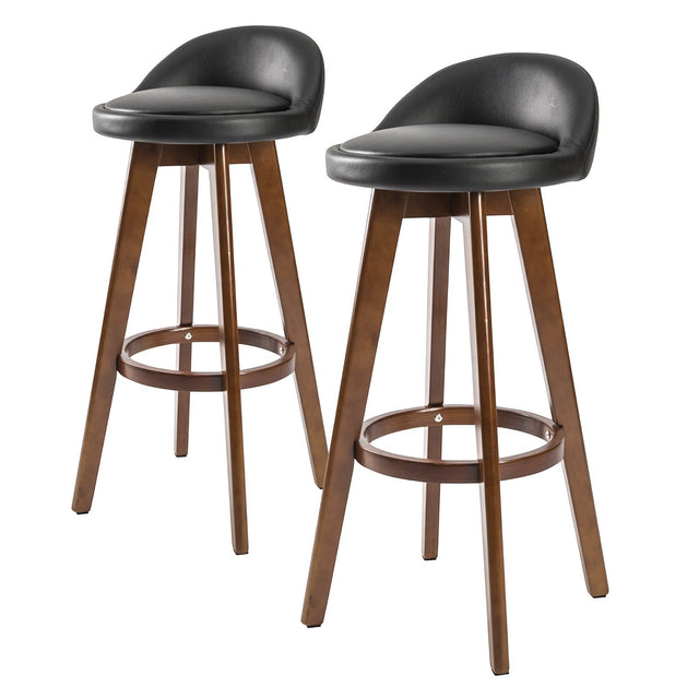 Sandhurst black and brown wooden bar stool with PVC leather swivel seat in a modern kitchen