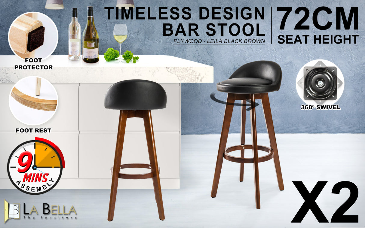 Capel Sound Wooden Bar Stool, Black Brown 2pcs