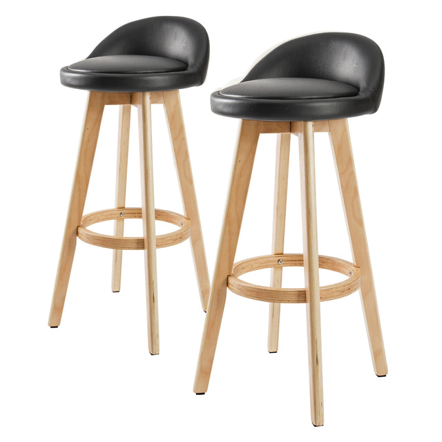 Capel Sound black leather look wooden bar stool 2pcs set with plywood legs in a modern kitchen