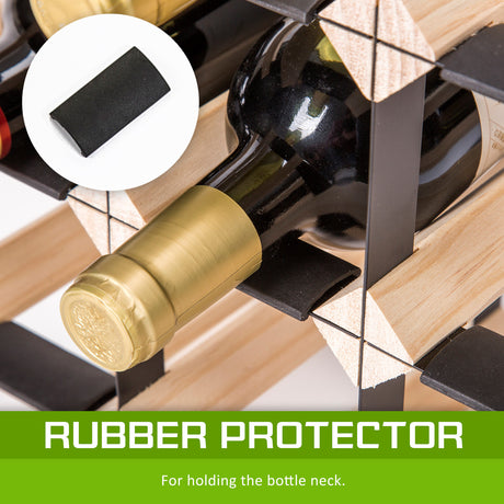 Natural pine and steel timber wine rack holding 12 bottles