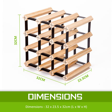 Natural pine and steel timber wine rack holding 12 bottles