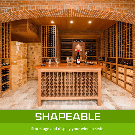 Natural pine and steel timber wine rack holding 20 bottles