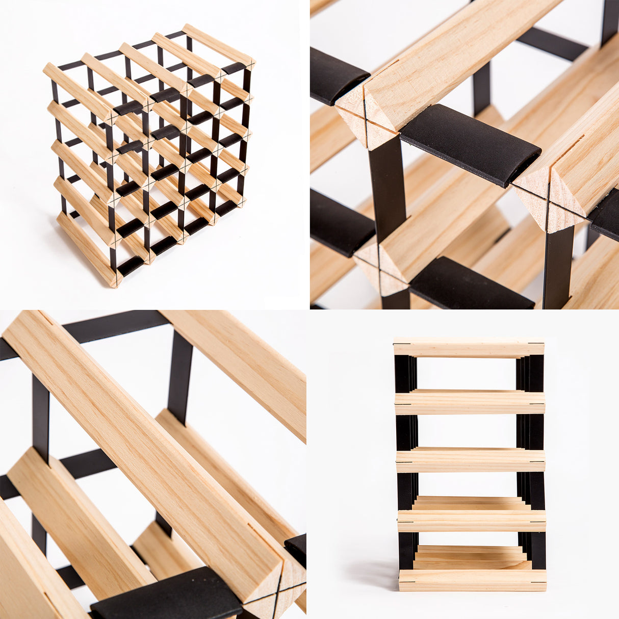 Natural pine and steel timber wine rack holding 20 bottles