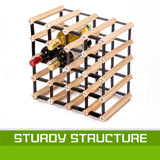 Natural pine and steel timber wine rack holding 20 bottles