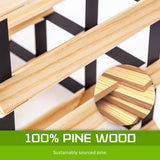 Natural pine and steel timber wine rack holding 20 bottles