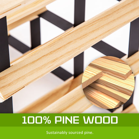 Natural pine and steel timber wine rack holding 20 bottles