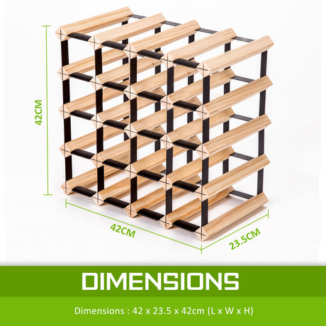 Natural pine and steel timber wine rack holding 20 bottles