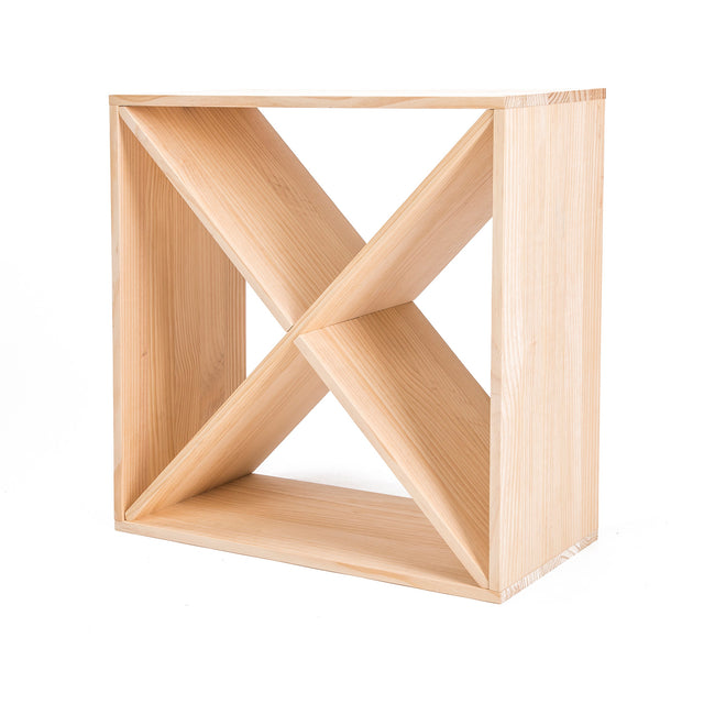 Natural pine criss cross timber wine rack holding 24 bottles