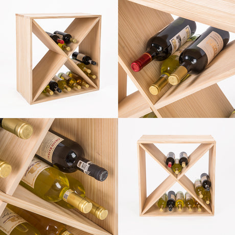 Natural pine criss cross timber wine rack holding 24 bottles