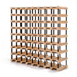 Natural pine and steel timber wine rack holding 72 bottles