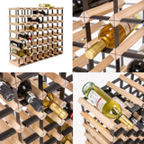 Natural pine and steel timber wine rack holding 72 bottles