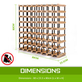 Natural pine and steel timber wine rack holding 72 bottles