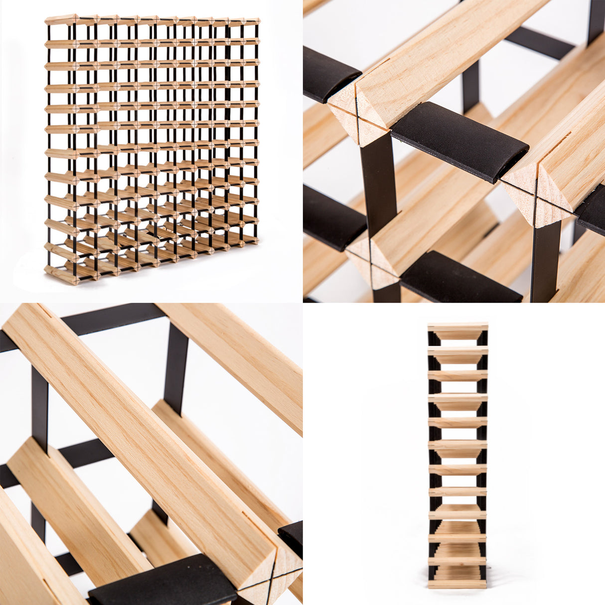 Natural pine and steel timber wine rack holding 120 bottles