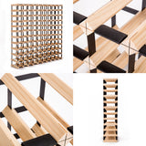 Natural pine and steel timber wine rack holding 120 bottles