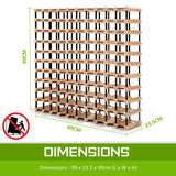 Natural pine and steel timber wine rack holding 120 bottles
