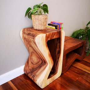 Trieste hand carved Raintree timber corner table with painted detail