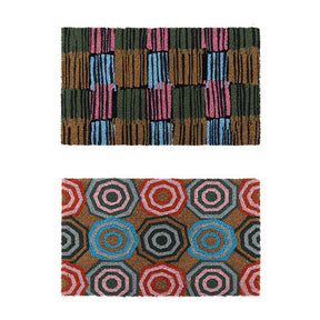 Kuranda cursive natural coconut coir doormat pair on a wide outdoor entryway, 45 by 75cm