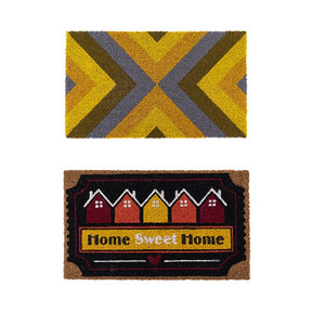 Kuranda cursive natural coconut coir doormat pair at an outdoor entryway, 45 by 75cm
