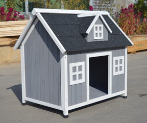Gracetown grey timber dog kennel with an asphalt roof for dogs up to 30kg in a garden