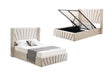 Darlinghurst king gas lift bed in beige velvet with hidden storage in a luxurious bedroom