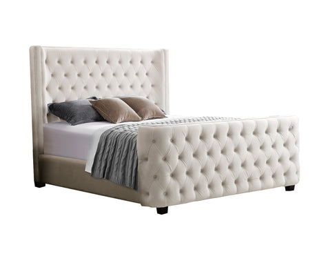 Nepi Cream King bed frame in a modern bedroom