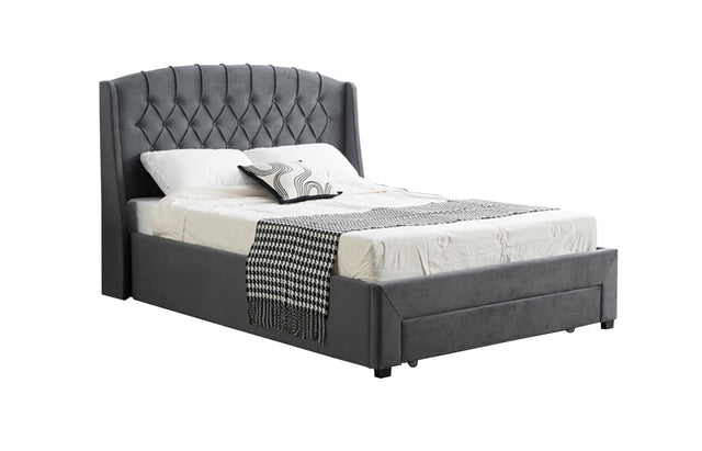 Paris Tufted Velvet Dark Grey Bed with Storage