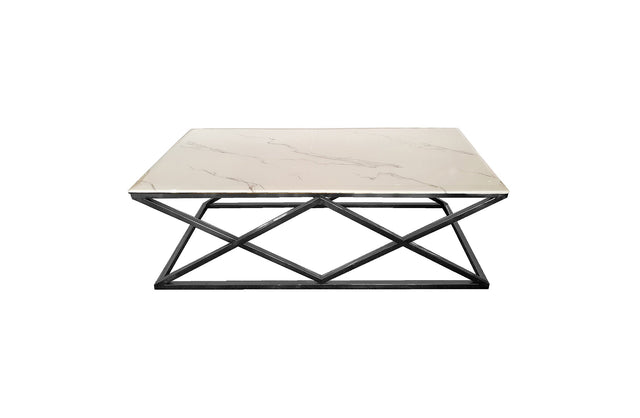 Flowerdale white marble black base coffee table in a modern living room