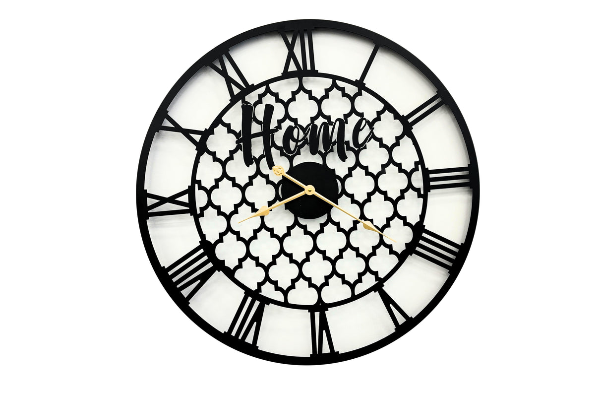 Quatrefoil 80cm Statement Wall Clock — Black and Gold — Allure Home Collections